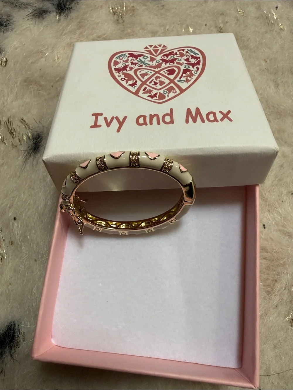 Girls' Gold & White Heart Bangle Bracelet